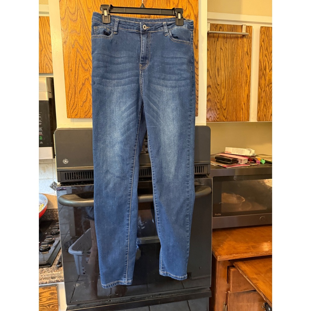 Womens High Waisted Skinny Jeans‎ Medium Wash Denim Blue Size Large